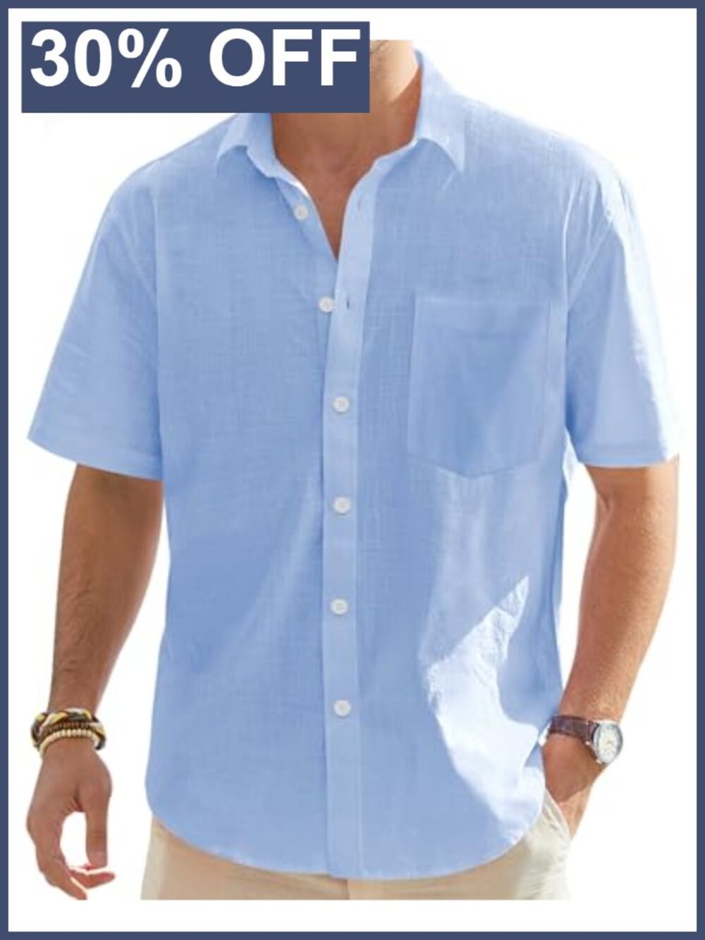 Men's Linen Cotton Short Sleeve Button Down Casual Summer Shirt
